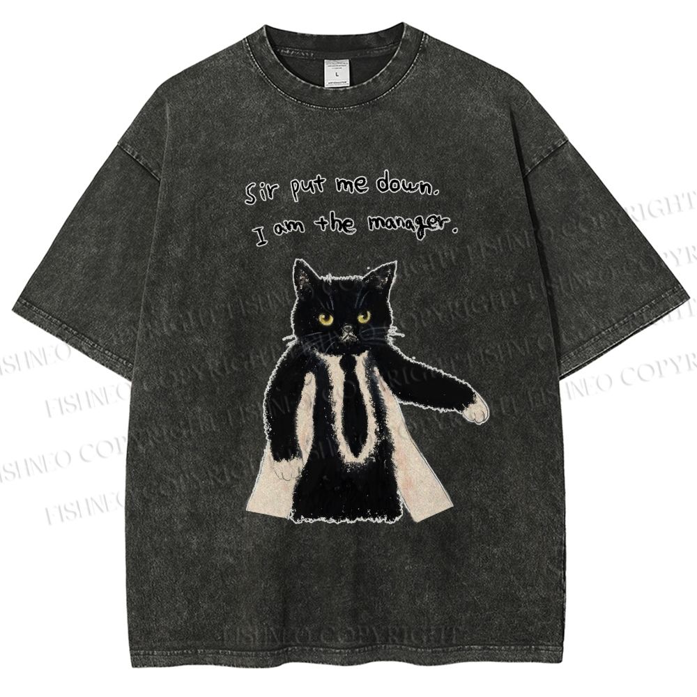 Unisex Cat Manager Funny Printed Washed Tee