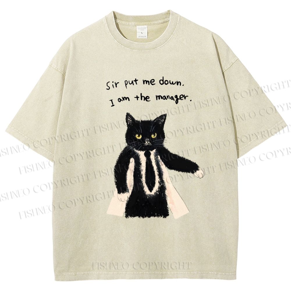 Unisex Cat Manager Funny Printed Washed Tee