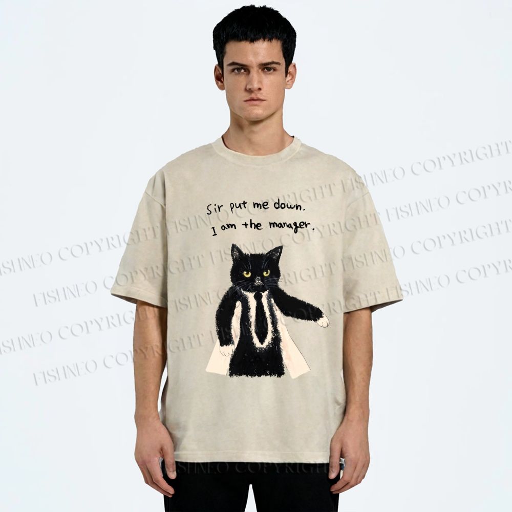 Unisex Cat Manager Funny Printed Washed Tee