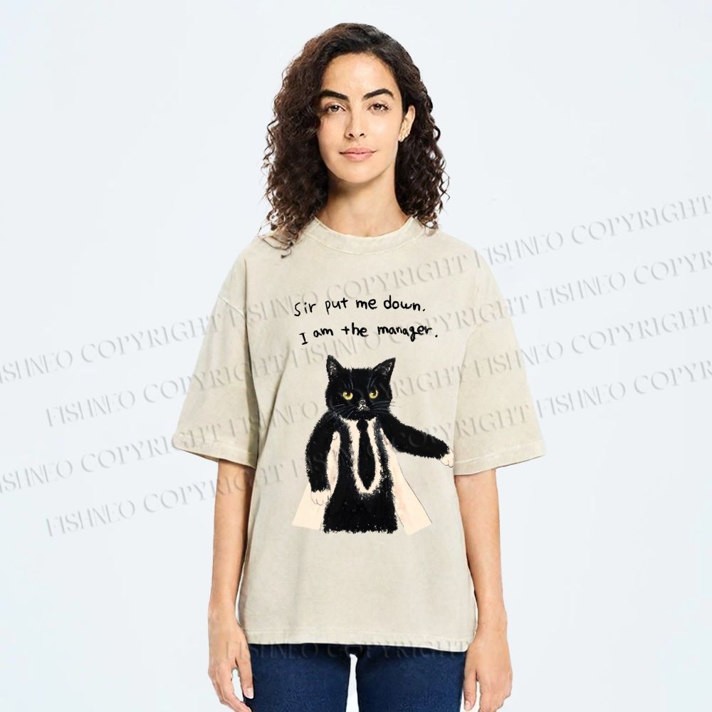 Unisex Cat Manager Funny Printed Washed Tee