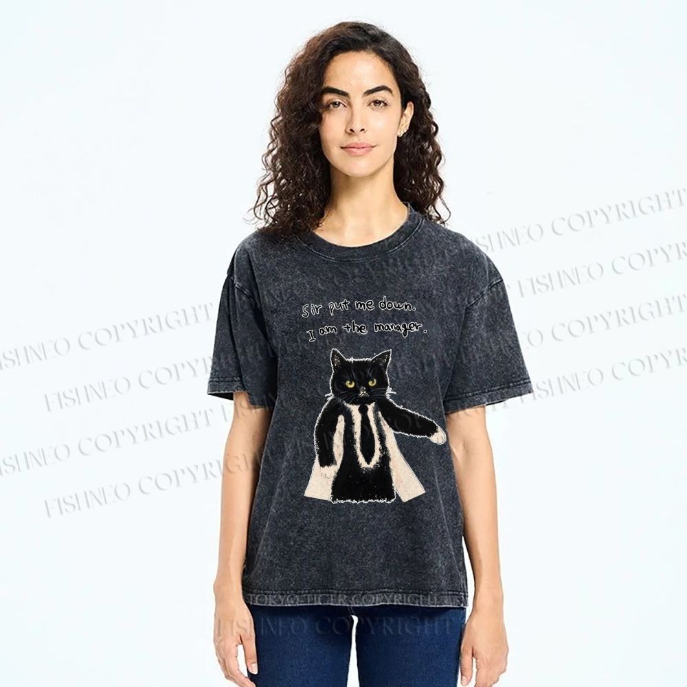 Unisex Cat Manager Funny Printed Washed Tee