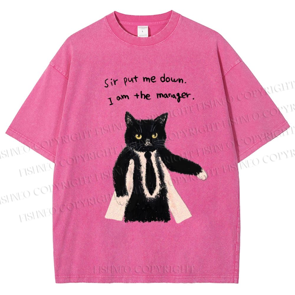 Unisex Cat Manager Funny Printed Washed Tee