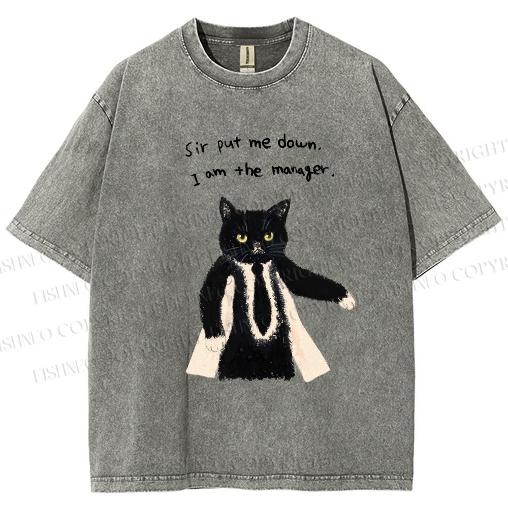 Unisex Cat Manager Funny Printed Washed Tee