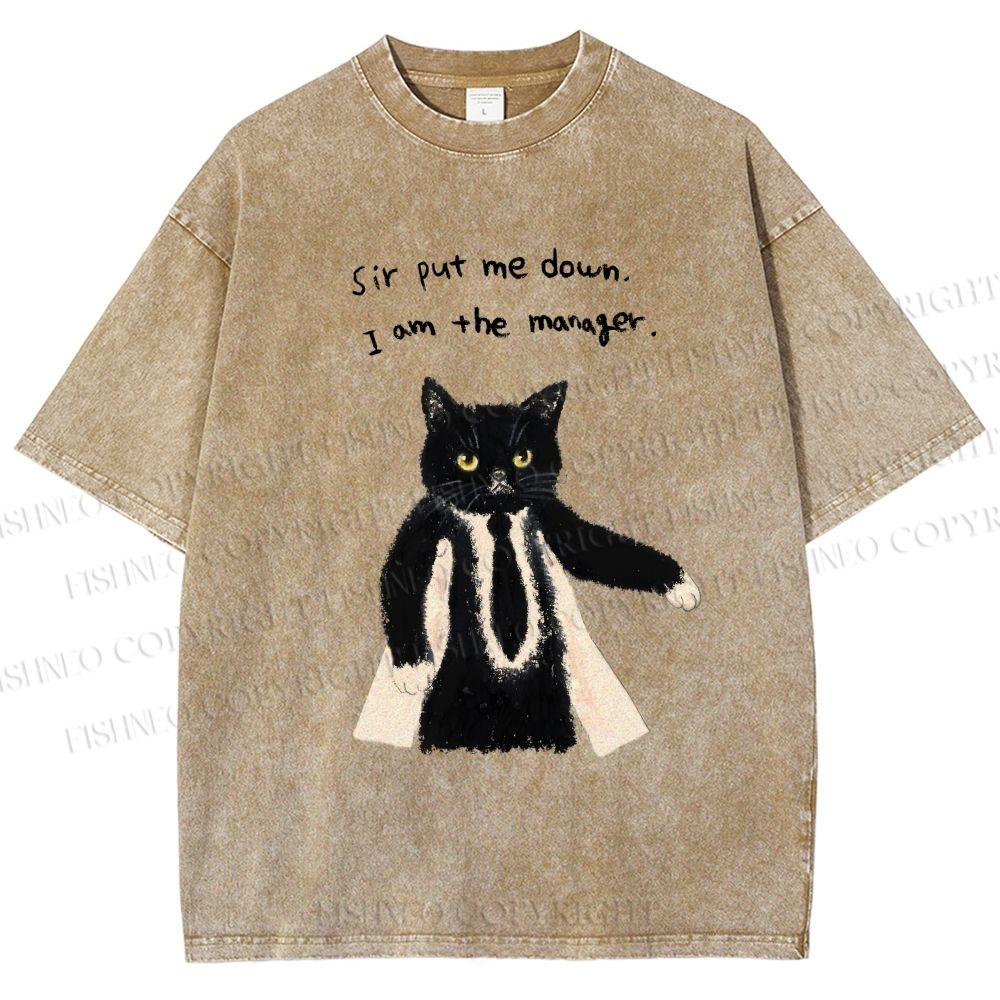 Unisex Cat Manager Funny Printed Washed Tee