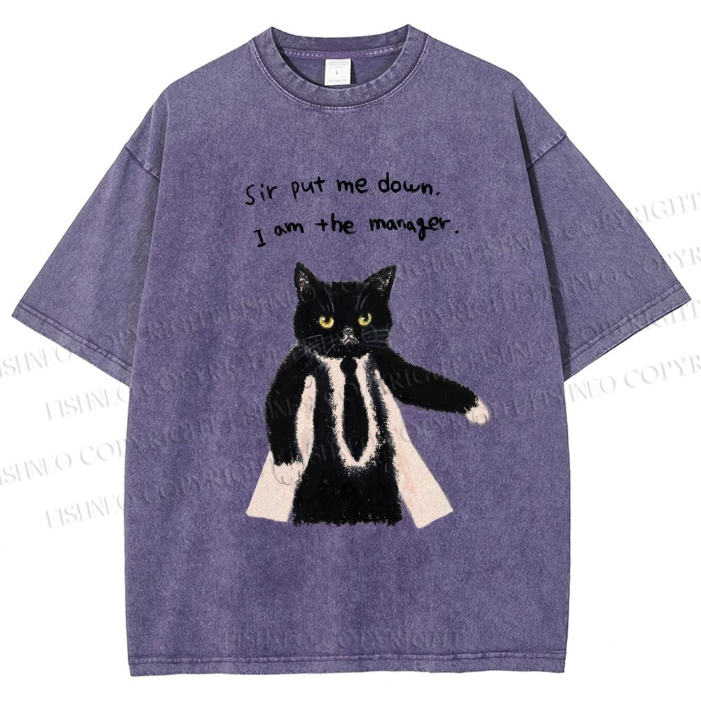 Unisex Cat Manager Funny Printed Washed Tee