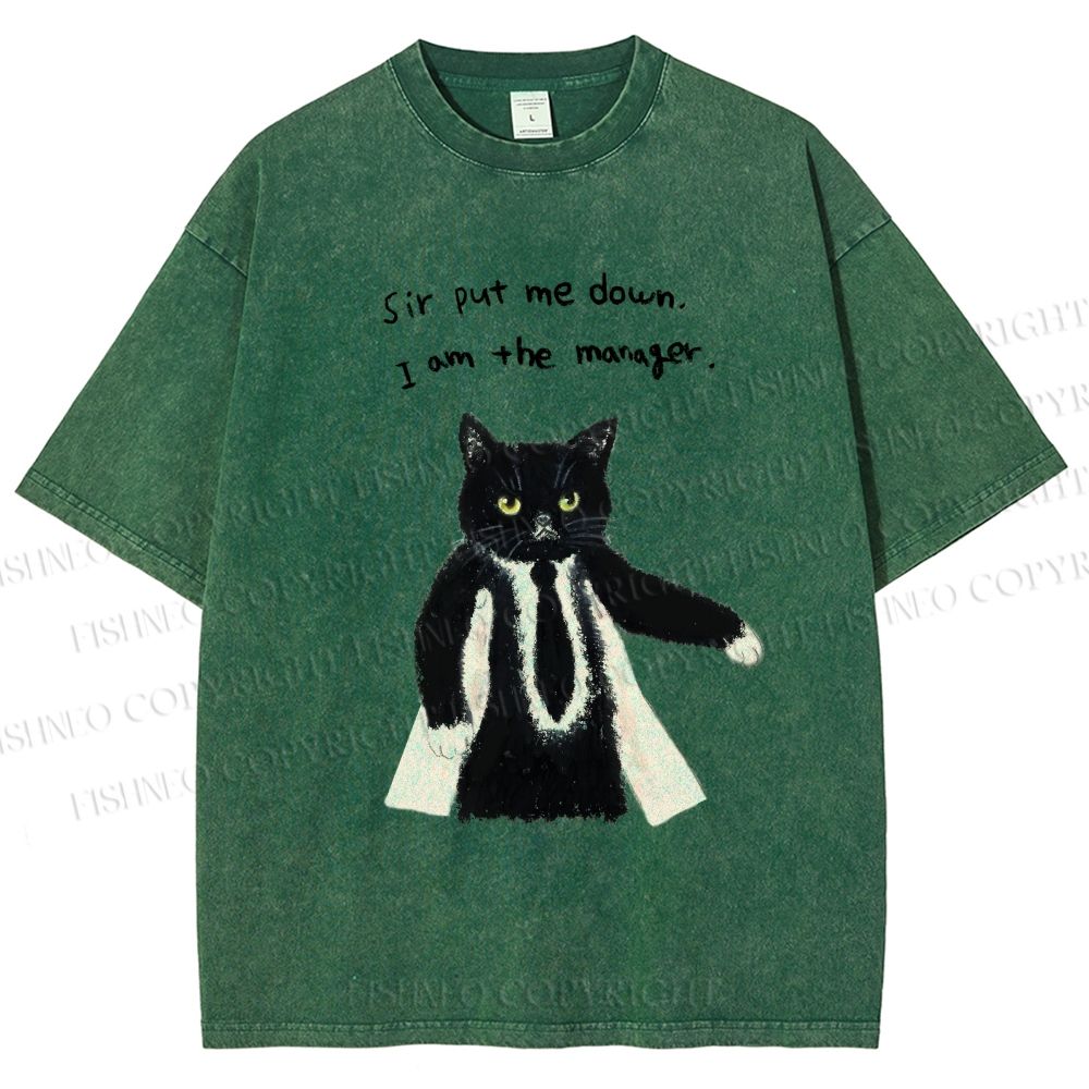 Unisex Cat Manager Funny Printed Washed Tee