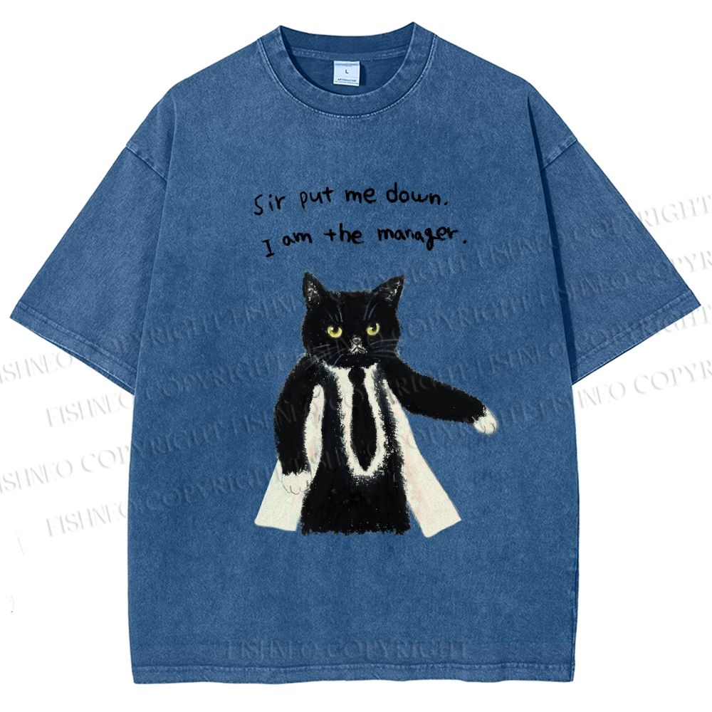Unisex Cat Manager Funny Printed Washed Tee