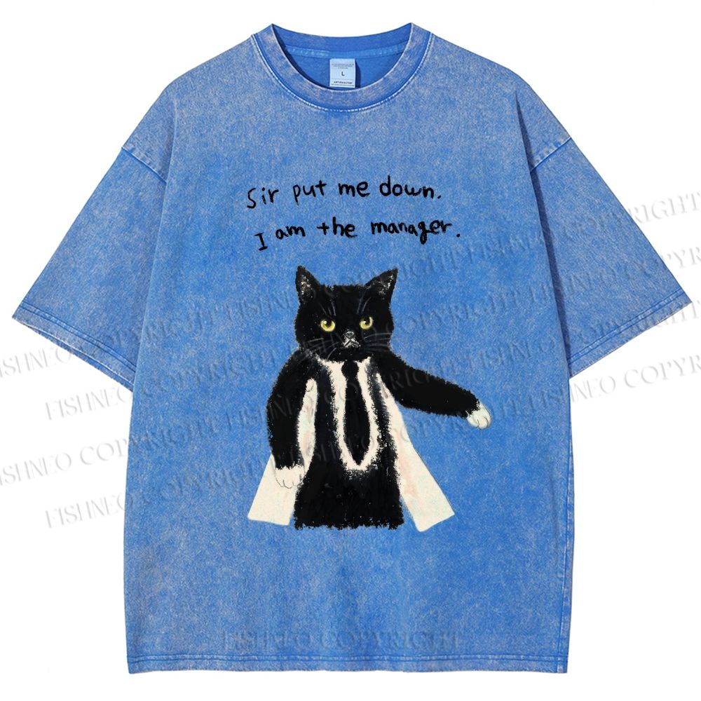 Unisex Cat Manager Funny Printed Washed Tee