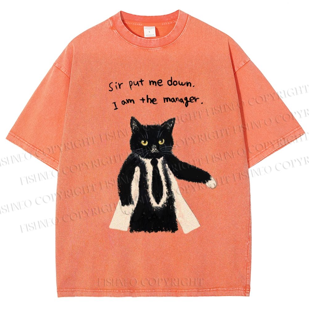 Unisex Cat Manager Funny Printed Washed Tee