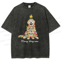 Unisex Christmas Tree Dog Printed Washed Tee