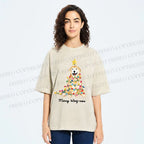 Unisex Christmas Tree Dog Printed Washed Tee
