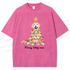Unisex Christmas Tree Dog Printed Washed Tee