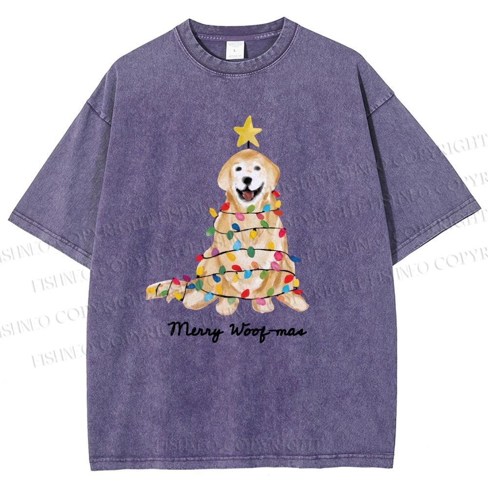 Unisex Christmas Tree Dog Printed Washed Tee