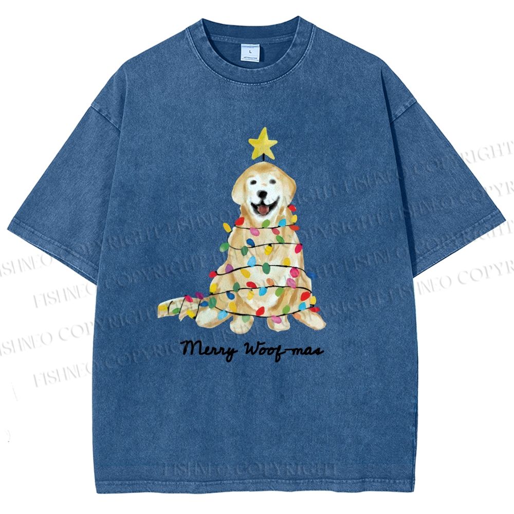 Unisex Christmas Tree Dog Printed Washed Tee