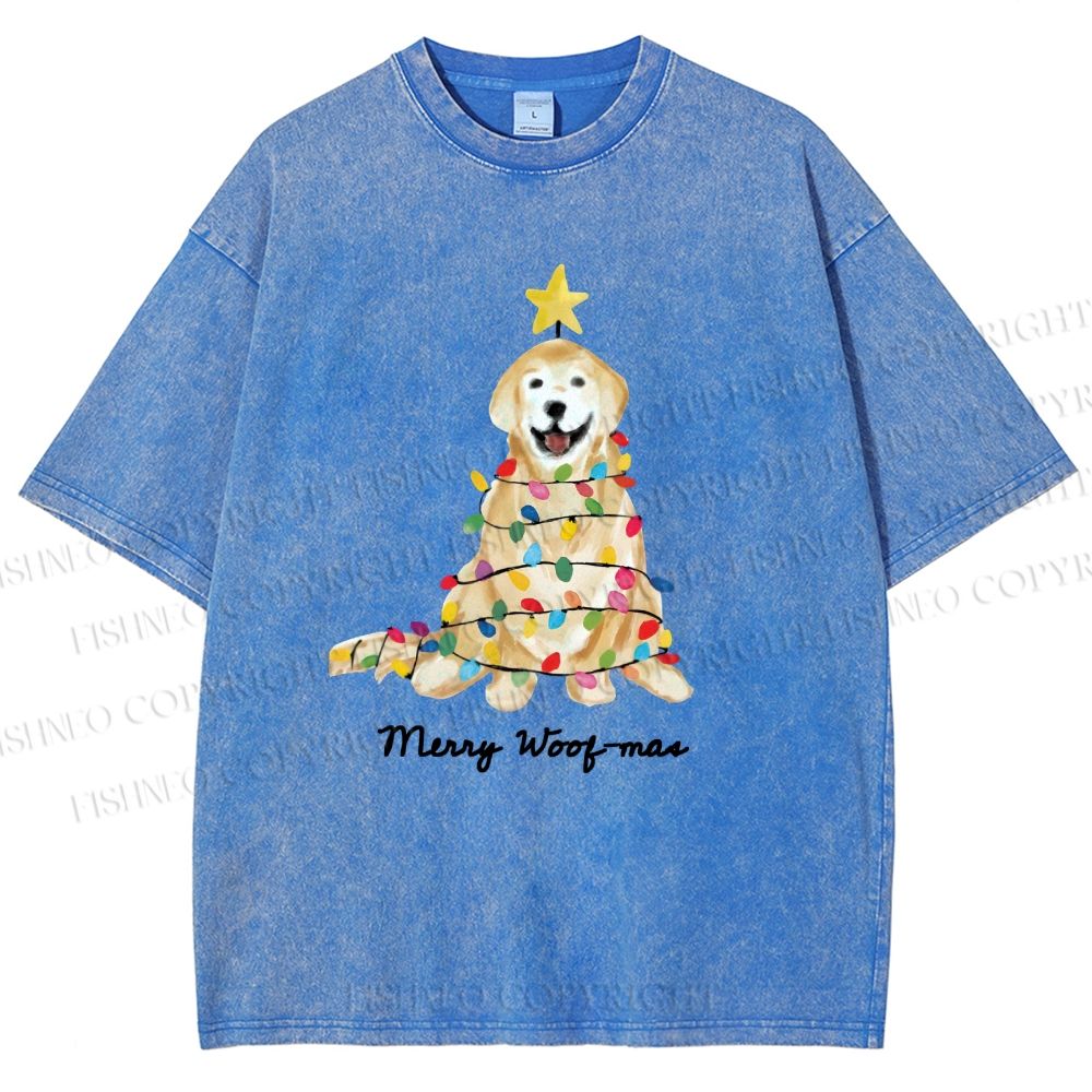 Unisex Christmas Tree Dog Printed Washed Tee