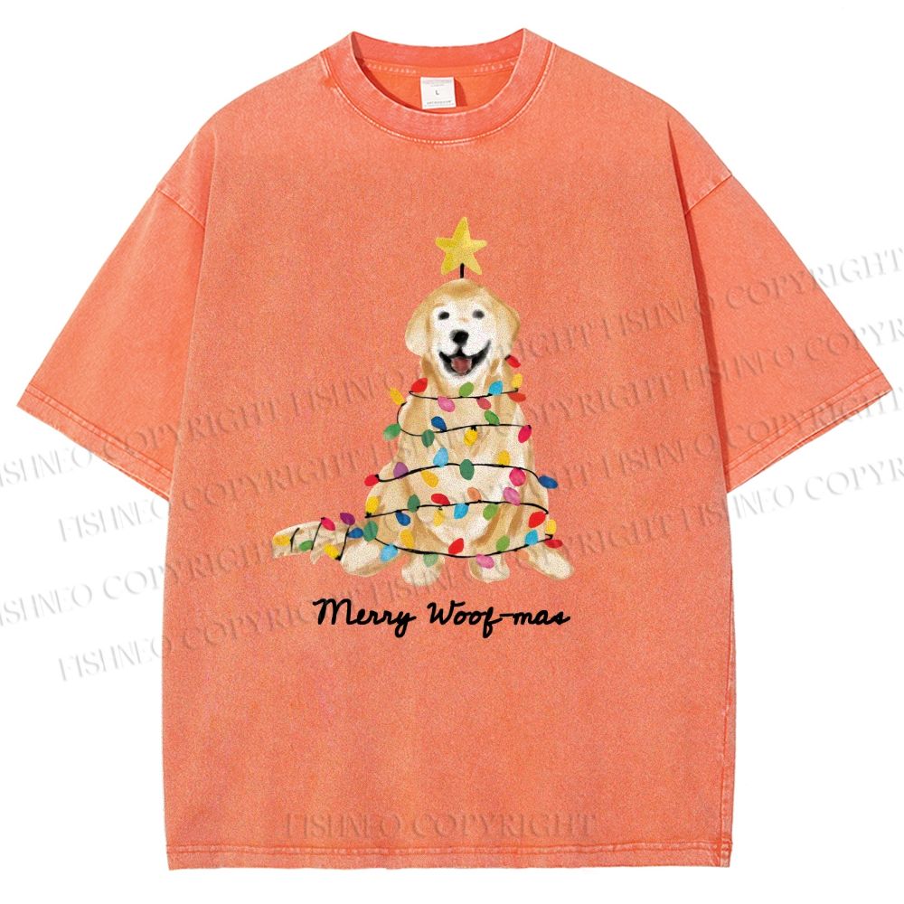 Unisex Christmas Tree Dog Printed Washed Tee