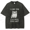 Unisex Cats And Humans Have A Love-hate Relationship Printed Washed Tee