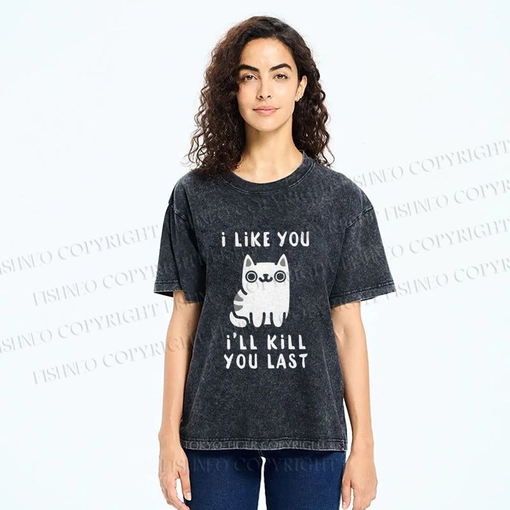 Unisex Cats And Humans Have A Love-hate Relationship Printed Washed Tee