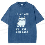 Unisex Cats And Humans Have A Love-hate Relationship Printed Washed Tee