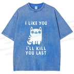 Unisex Cats And Humans Have A Love-hate Relationship Printed Washed Tee