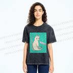 Unisex I Am Le Tired Cat Printed Washed Tee