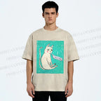 Unisex I Am Le Tired Cat Printed Washed Tee