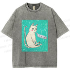 Unisex I Am Le Tired Cat Printed Washed Tee