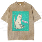 Unisex I Am Le Tired Cat Printed Washed Tee
