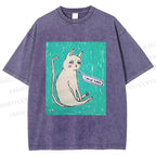 Unisex I Am Le Tired Cat Printed Washed Tee
