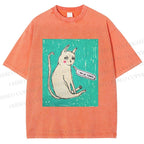 Unisex I Am Le Tired Cat Printed Washed Tee