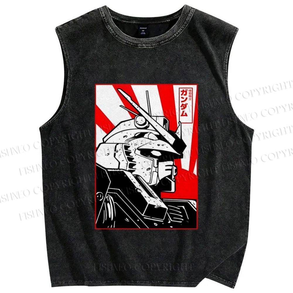 Unisex Gundam Printed Washed Tank Top