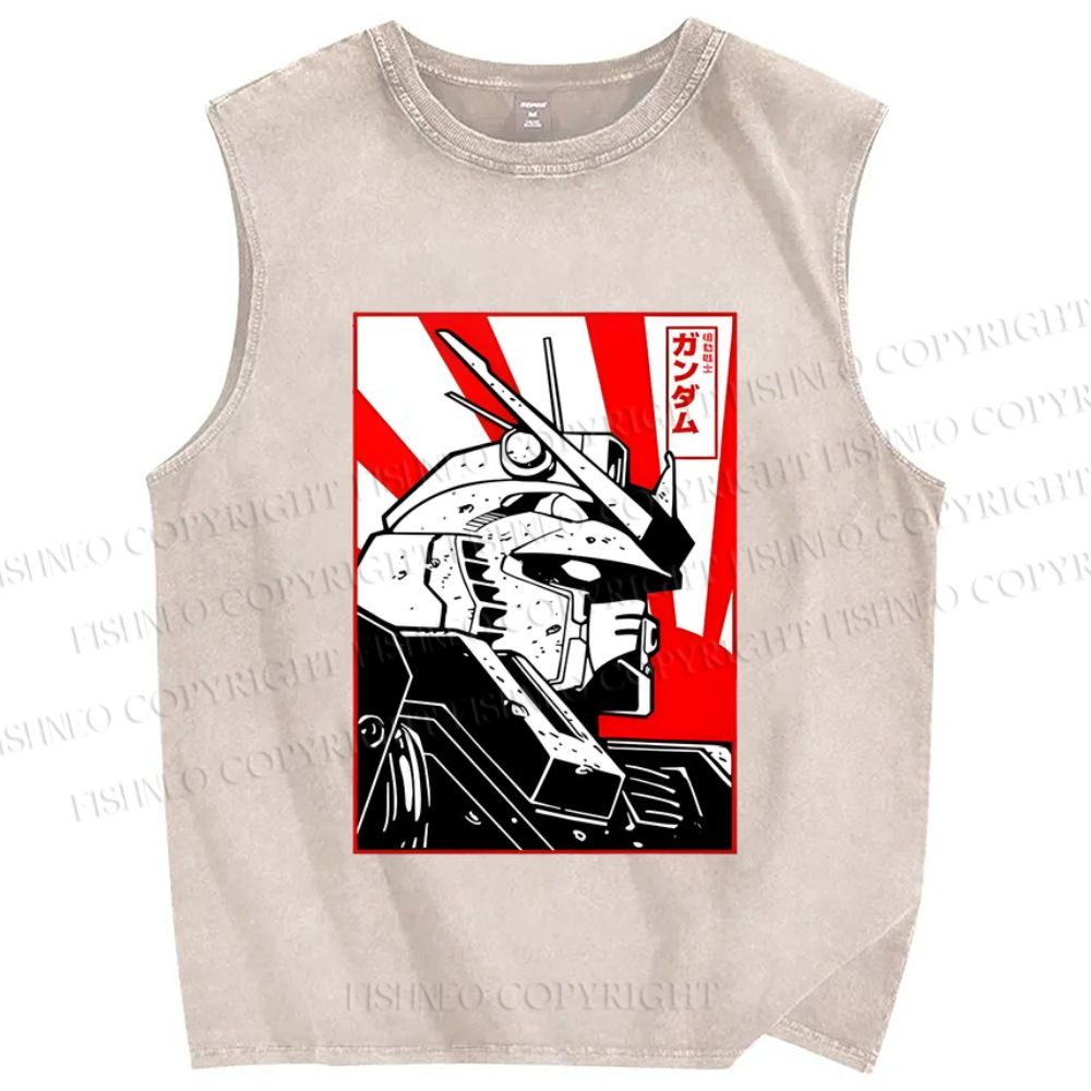 Unisex Gundam Printed Washed Tank Top