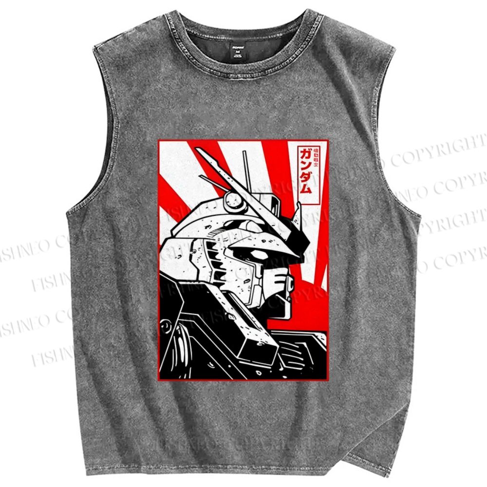 Unisex Gundam Printed Washed Tank Top