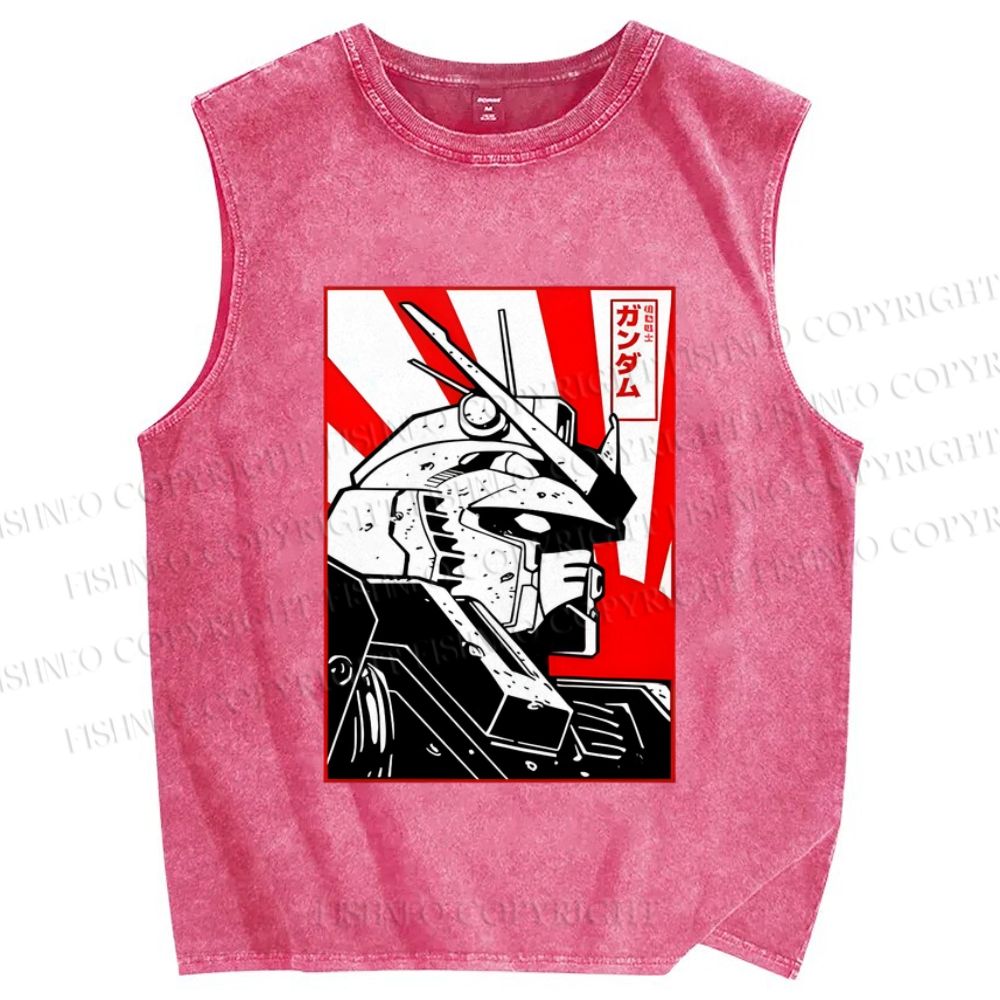Unisex Gundam Printed Washed Tank Top