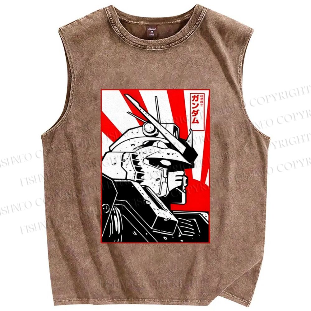 Unisex Gundam Printed Washed Tank Top