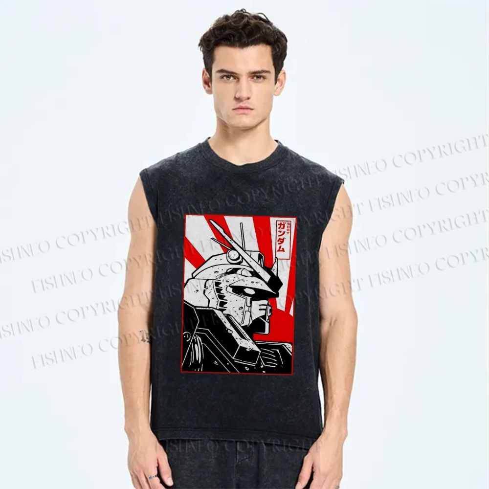 Unisex Gundam Printed Washed Tank Top