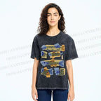 Unisex Viintage Fish Printed Washed Tee