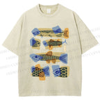Unisex Viintage Fish Printed Washed Tee