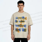 Unisex Viintage Fish Printed Washed Tee