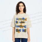 Unisex Viintage Fish Printed Washed Tee