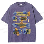 Unisex Viintage Fish Printed Washed Tee