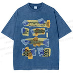 Unisex Viintage Fish Printed Washed Tee