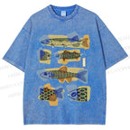 Unisex Viintage Fish Printed Washed Tee