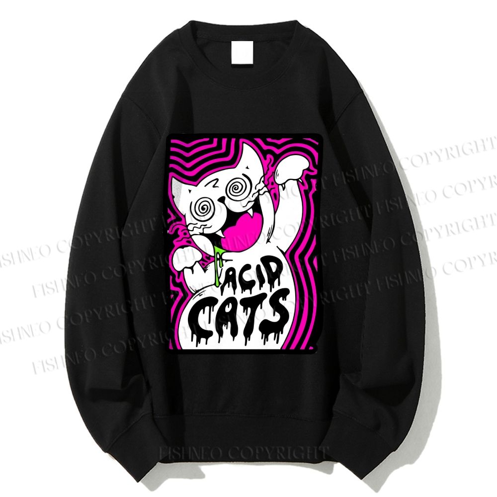 Unisex Acid Art Cat Printed Sweatshirt
