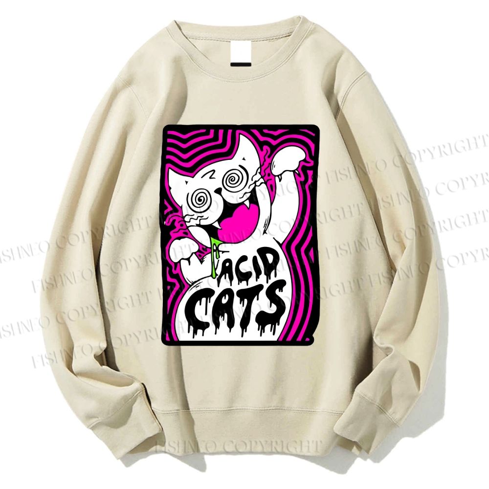 Unisex Acid Art Cat Printed Sweatshirt
