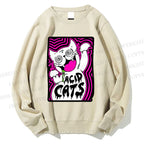 Unisex Acid Art Cat Printed Sweatshirt