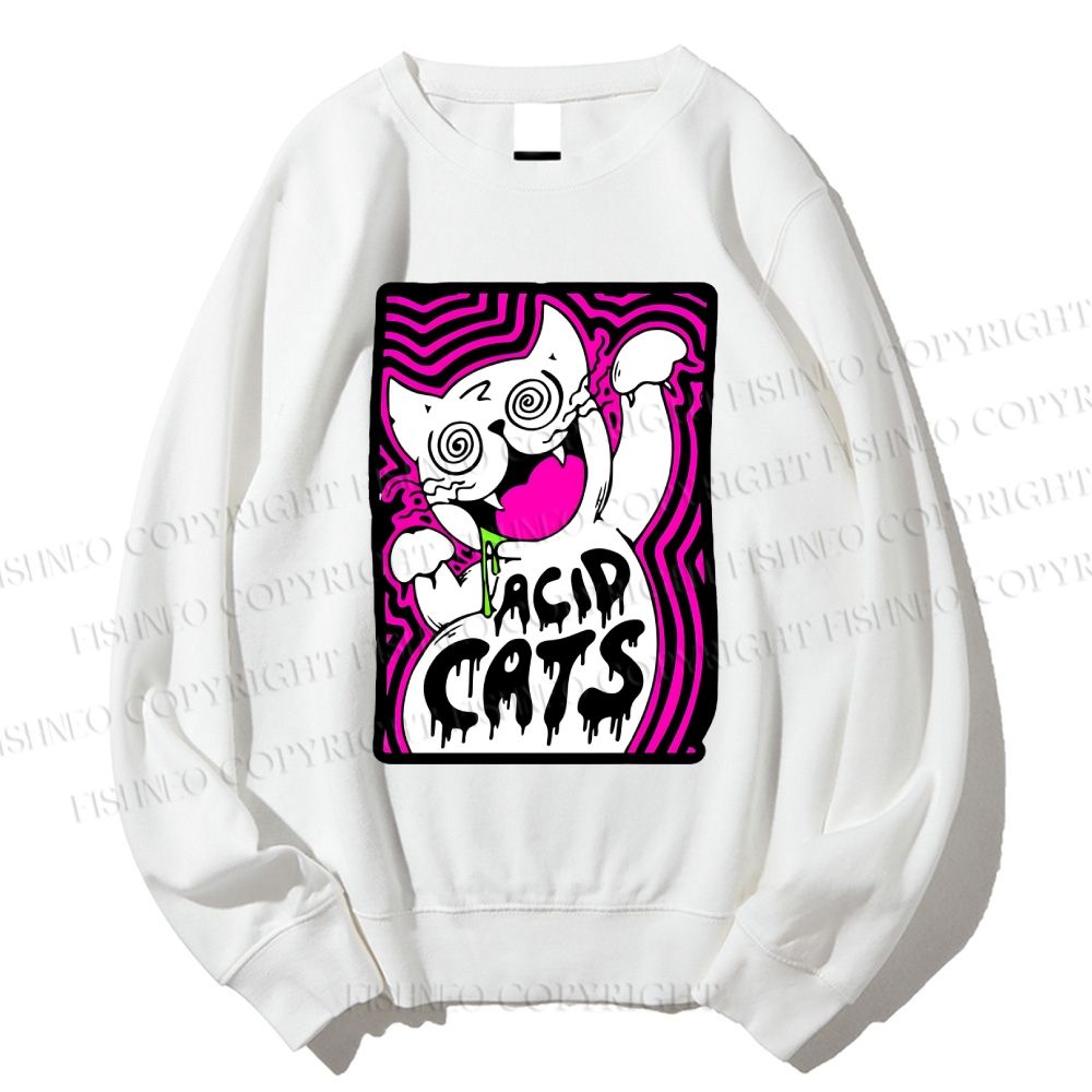 Unisex Acid Art Cat Printed Sweatshirt