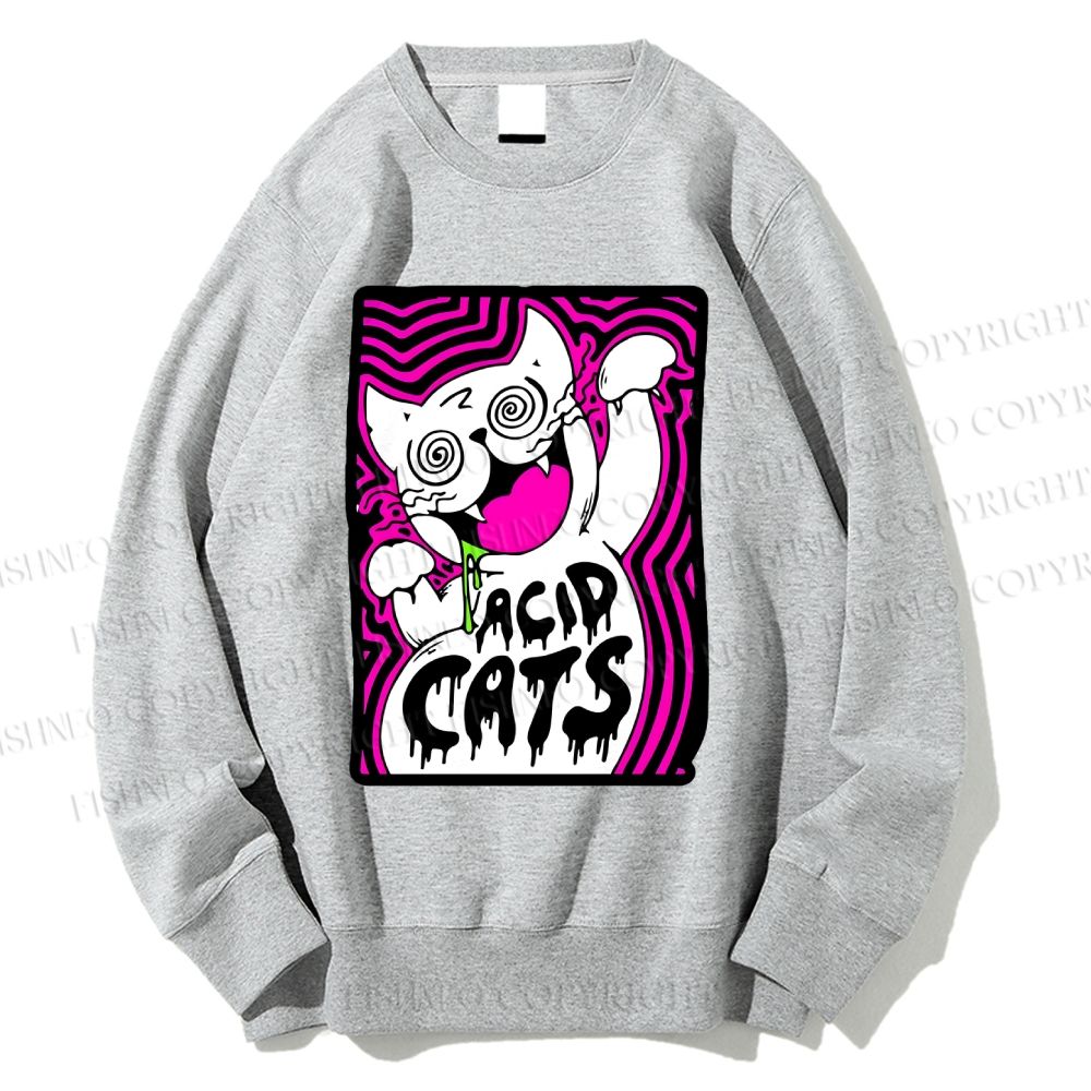 Unisex Acid Art Cat Printed Sweatshirt