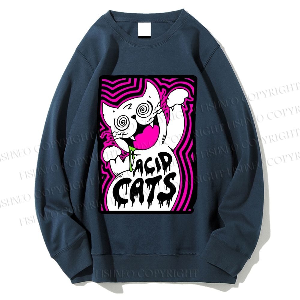 Unisex Acid Art Cat Printed Sweatshirt