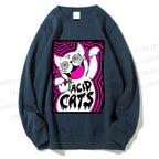 Unisex Acid Art Cat Printed Sweatshirt